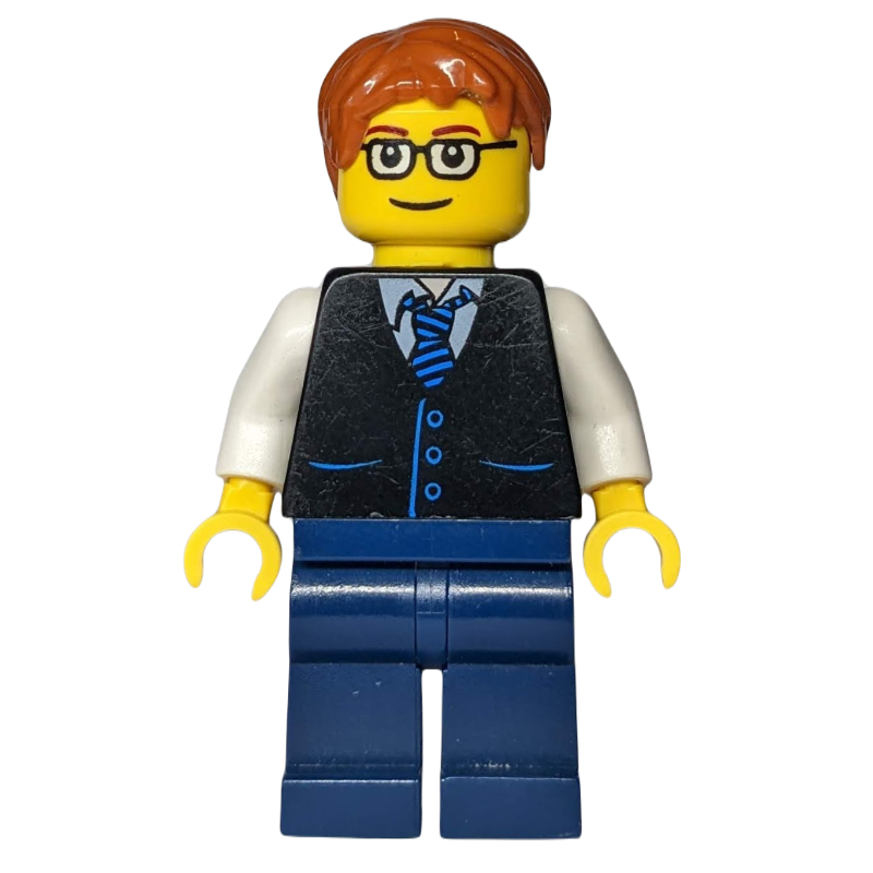 Lego Black Torso, Dark Blue Legs, Dark Orange Hair - Squared Glasses