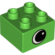 Lego Duplo Brick 2 x 2 with Eye with White Spot Print, on Two Sides - Type 1 / Bright Green