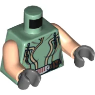 Torso, Jumpsuit with Belt Print (Satele Shan), Light Nougat Arms, Dark Bluish Gray Hands / Sand Green