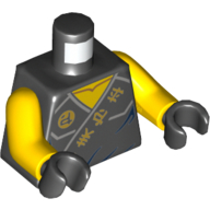 Lego Torso Robe with Gold Asian Characters on Black Sash and Power Emblem Print, Yellow Arms, Black Hands / Black