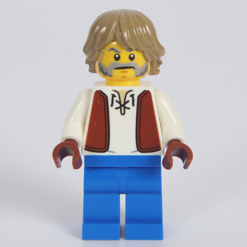 Lego Villager, Man, Dark Brown Vest, Blue Legs, Dark Tan Hair