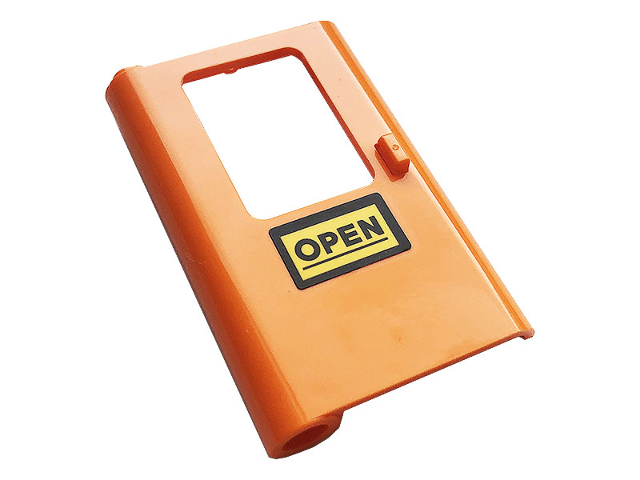 Lego Door 1 x 4 x 5 Train Left, Thick Support at Bottom with Black 'OPEN' on Yellow Background Pattern (Sticker) - Set 60258