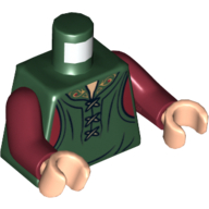 Lego Torso Shirt with Laces and Metallic Gold Collar Print, Dark Red Arms, Light Nougat Hands / Dark Green