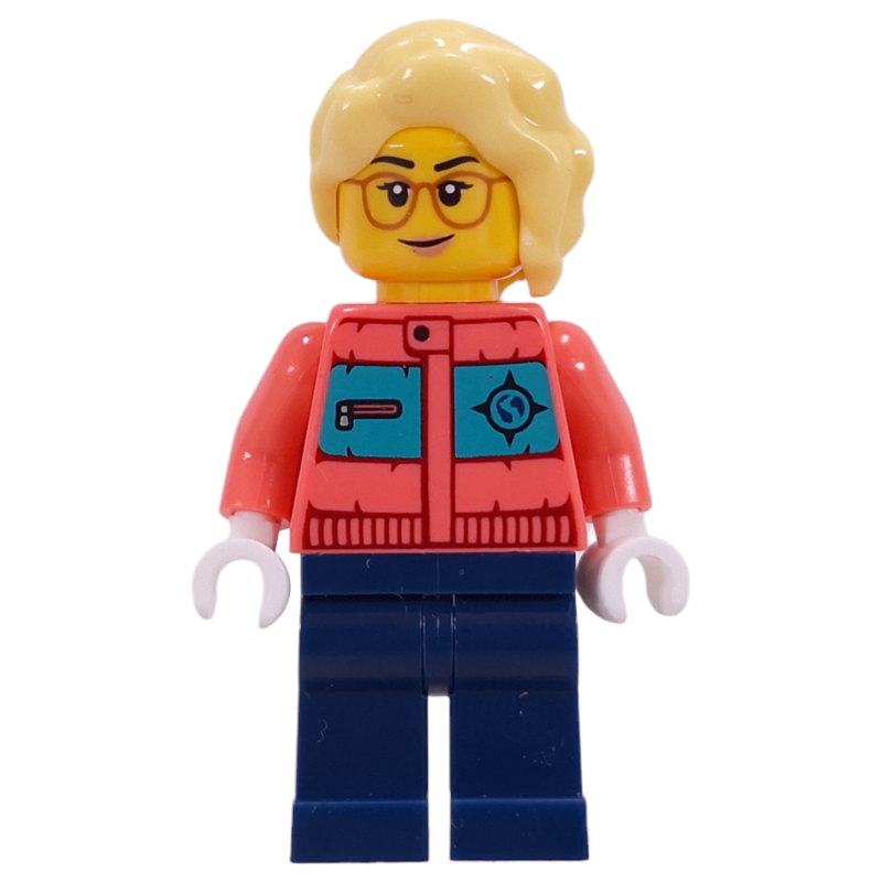 Lego Arctic Explorer, Coral Torso, Dark Blue Legs, Bright Light Yellow Hair