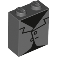 Lego Brick 1 x 2 x 2 with Inside Stud Holder with Black Tuxedo print / Dark Bluish Gray