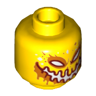 Lego Minifig Head Flama, Red and Orange Eyes, Wide Mouth, White and Orange Spots on Front and Back Print [Hollow Stud] / Yellow