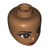 Lego Minidoll Head with Reddish Brown Eyes, Dark Red Lips print / Medium Nougat
