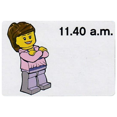 Lego Activity Card, Time-Teaching 12-Hour Clock 11.40 a.m., Female / [No Color/Any Color]