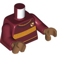 Lego Torso, Knitted Sweater, Bright Light Orange Stripes, Gryffindor Crest print, Dark Red Arms, Medium Nougat Hands / Dark Red