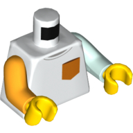 Lego Torso, Odd Arms, Shirt with Orange Chest Pocket Print, Left Light Aqua Arm, Right Bright Light Orange Arm, Yellow Hands / White