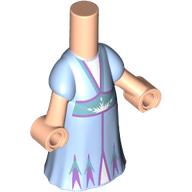Lego Microdoll Body Long Dress Bright Light Blue with Sand Green Belt, Lavender Trim print / Light Nougat