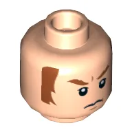 Minifig Head Captain Boomerang / General Hux, Dark Orange Eyebrows and Sideburns, Frown Print [Hollow Stud] / Light Nougat