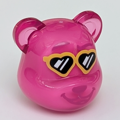 Lego Minifig Head Special, Bear, Dark Purple Raised Eyebrow, Yellow Heart-Shaped Glasses with Black Glass print / Trans-Dark Pink