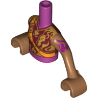 Lego Minidoll Torso Girl with Armored Top with Dark Red and Gold Trim, Fire Icon Print, Medium Nougat Arms with Hands with Magenta Tattoo Print / Magenta