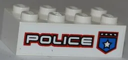 Brick 2 x 4 with Police White Star Badge and White 'POLICE' with Red Outline Pattern Model Right Side (Sticker) - Set 8301