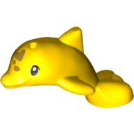 Lego Animal, Dolphin, Baby with Black Eyes, Olive Green Hearts print / Yellow