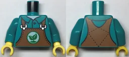 Torso Dark Orange Overalls with Green Sprout with 2 Leaves on White Circle Pattern / Dark Turquoise Arms / Yellow Hands