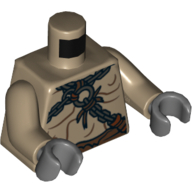 Lego Torso Bare Chest with Body Lines and Chains Print, Dark Tan Arms, Dark Bluish Gray Hands / Dark Tan