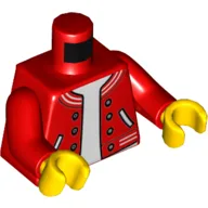 Torso, Letterman Jacket with Buttons and Pockets, over White Shirt Print, Red Arms, Yellow Hands