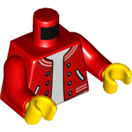 Lego Torso Letterman Jacket with Buttons and Pockets, over White Shirt Print, Red Arms, Yellow Hands / Red
