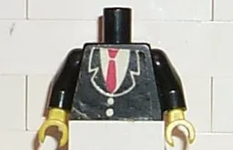 Torso Suit Jacket Closed with Buttons over White Shirt, Red Tie Pattern (Sticker) / Black Arms / Yellow Hands
