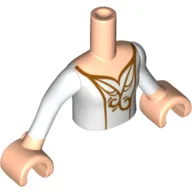 Minidoll Torso Girl with White Top, Gold Filigree, White Sleeves Print, Light Nougat Arms and Hands / Light Nougat