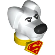 Animal Body Part, Dog Head Krypto, Black Nose, Superman Logo on Yellow Collar / White