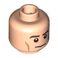 Lego Minifig Head Philip Swift, Dual Sided, Thick Brown Eyebrows and Cheek Lines, Determined / Angry Print [Blocked Open Stud] / Light Nougat