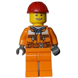 Construction Worker, Safety Jacket over Hoodie with Belt, Orange Legs, Red Hard Hat