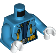 Lego Torso Jacket, Arctic, Belt, Pockets, Zipper Print, Dark Azure Arms, White Hands / Dark Azure
