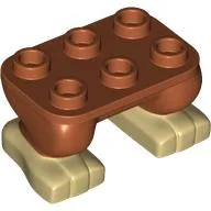 Feet, 2 x 3 x 2/3 with 6 Studs on Top with Tan Toes Pattern / Dark Orange