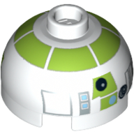 Lego Brick Round 2 x 2 Dome Top, Blocked Open Stud, Bottom Axle Holder with Silver and Lime Astromech Droid Print (R7-A7) / White
