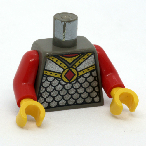Lego Torso Armor, Scale Mail with Red Diamond Amulet Print, Red Arms, Yellow Hands / Dark Gray