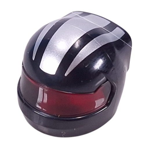 Lego Helmet, Formula 1 with Trans-Red Visor pattern and Silver Stripes print / Black