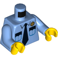 Lego Torso Police Shirt with Gold Badge, 2 Pockets and Black Tie Print, Medium Blue Arms, Yellow Hands / Medium Blue