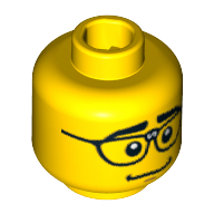 Lego Minifig Head Computer Programmer, Thick Eyebrows, Repaired Glasses, Nervous Smile Print [Blocked Open Stud] / Yellow