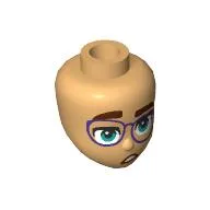 Minidoll Head, Purple Glasses, Dark Turquoise Eyes, Confused / Warm Tan