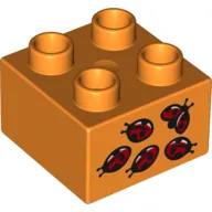 Duplo Brick 2 x 2 with 5 Ladybugs Print / Orange