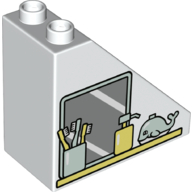 Lego Duplo Brick 4 x 2 x 3 Slope 45° with Cup with Toothbrushes, Soap Dispenser, Whale, and Mirror Print