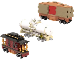 3-wide tanker, boxcar, and caboose