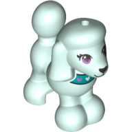 Lego Animal, Dog, Poodle with Purple Bow, Blue Eyes, Black Nose and Mouth Print / Light Aqua