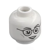 Minifig Head Moaning Myrtle, Dark Bluish Grey Eyebrows, Silver Glasses, Black Lips, Neutral / Crying / White
