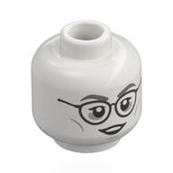 Lego Minifig Head Moaning Myrtle, Dark Bluish Grey Eyebrows, Silver Glasses, Black Lips, Neutral / Crying / White