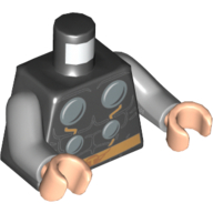 Lego Torso Armor with Silver Circles and Gold Belt Print (Thor), Light Bluish Gray Arms, Light Nougat Hands / Black