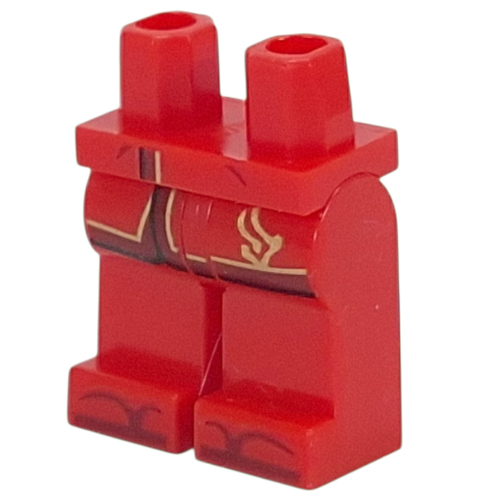 Lego Hips and Red Legs with Robe Ends, Dark Red/Gold Trim, Symbol print / Red