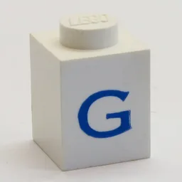 Brick 1 x 1 with Blue G Print / White