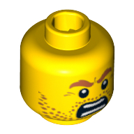 Lego Minifig Head Highland Battler, Beard Stubble with Angry Eyebrows and Open Angry Mouth Print [Blocked Open Stud] / Yellow