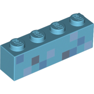 Lego Brick 1 x 4 with Pixelated Sand Blue, Dark Bluish Gray and Light Bluish Gray Squares Print / Medium Azure