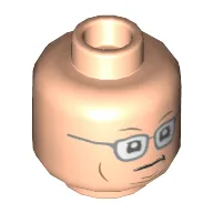 Minifig Head Newman, Glasses, Round Cheek Lines Print / Light Nougat