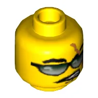 Minifig Head Viper, Glasses with Green and Silver Sunglasses and Scar Print [Blocked Open Stud] / Yellow